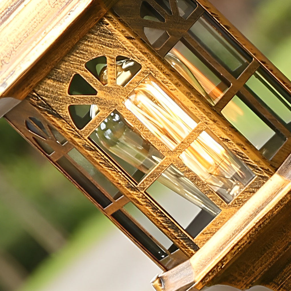 Slim Industrial Outdoor Post Light — Die-Cast Aluminum, Cylindrical Glass, E27, 32" H, Black / Bronze