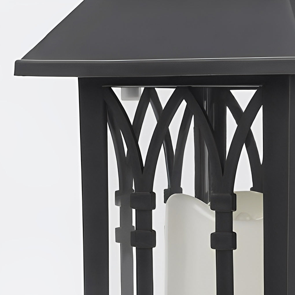 Black Solar Outdoor Portable Lantern — Glass, LED, IP54 Weatherproof, 3000K Warm White