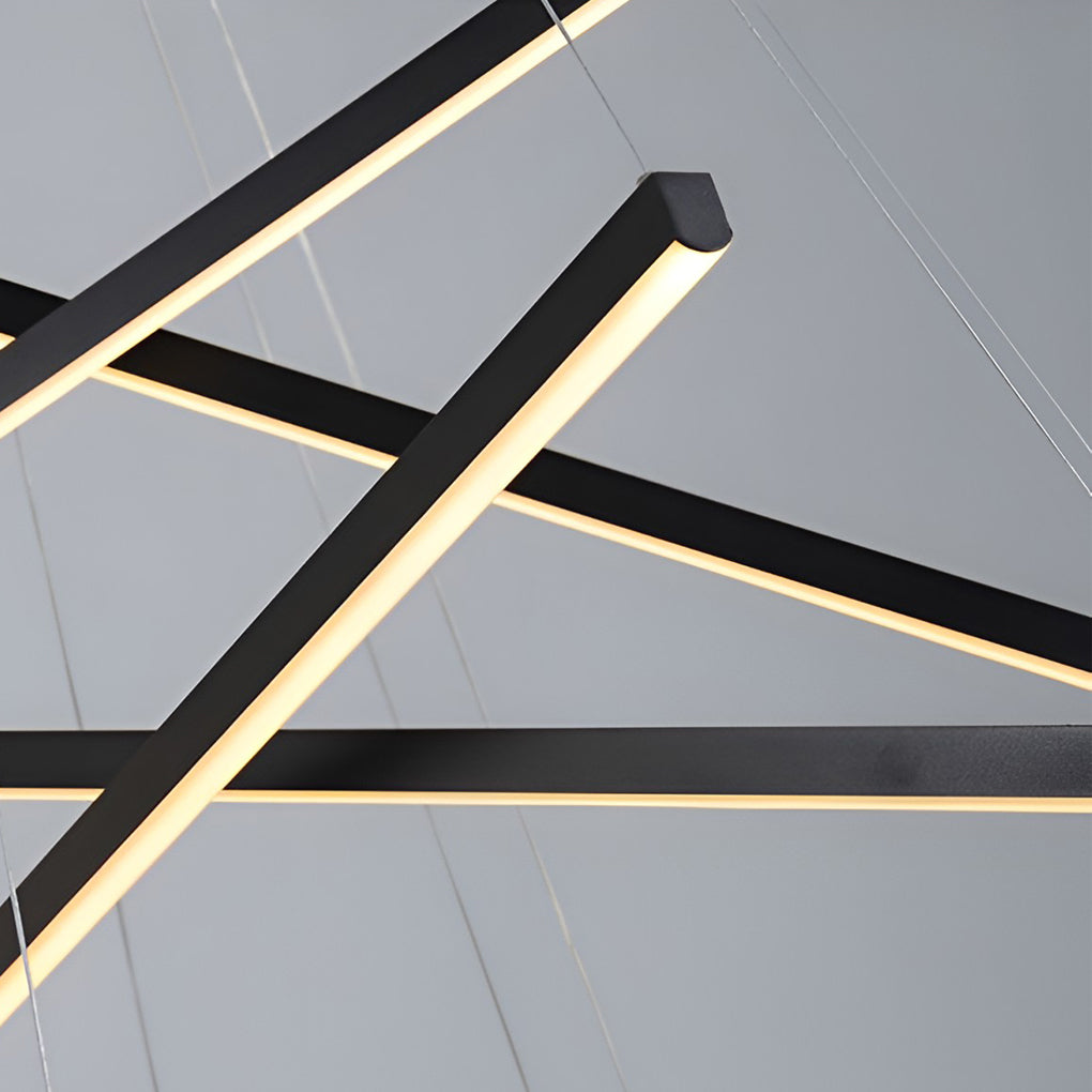 Minimalist Strip LED Chandelier — Black Metal, Stepless Dimming, Remote Control, 3- to 9-Light