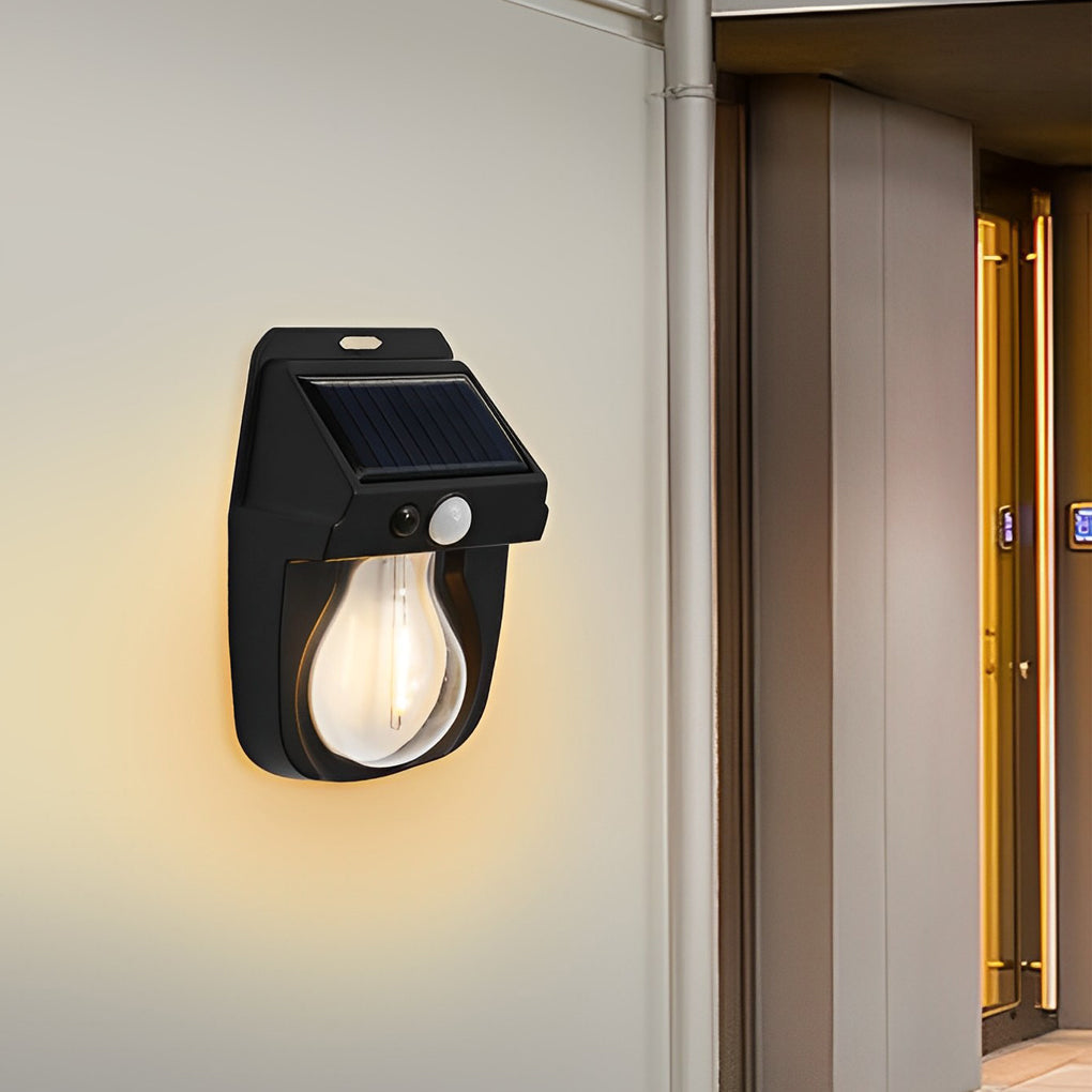 Solar Outdoor Wall Lantern — ABS, Tungsten Bulb, Dusk-to-Dawn Motion Sensor, 3-Mode, IP65, Black or White