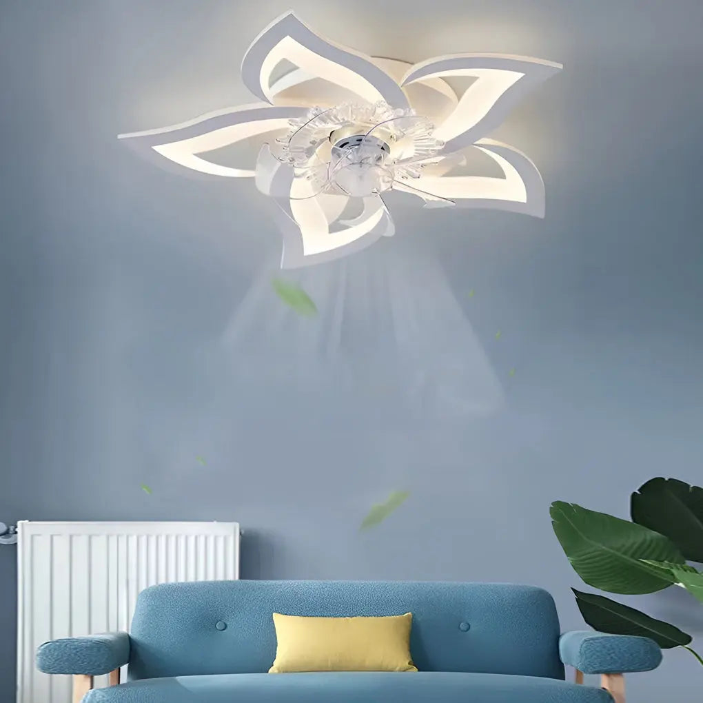 Nordic Ceiling Fan Lights with Creative Flower-Shaped Design and Three-Step Dimming LED Luxe