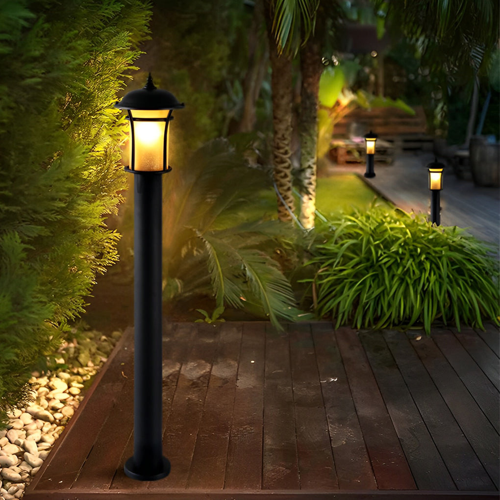 Classic English Outdoor Post Light — Black Iron and Glass, LED E27, 9W, 3000K, 15"/23"/43"