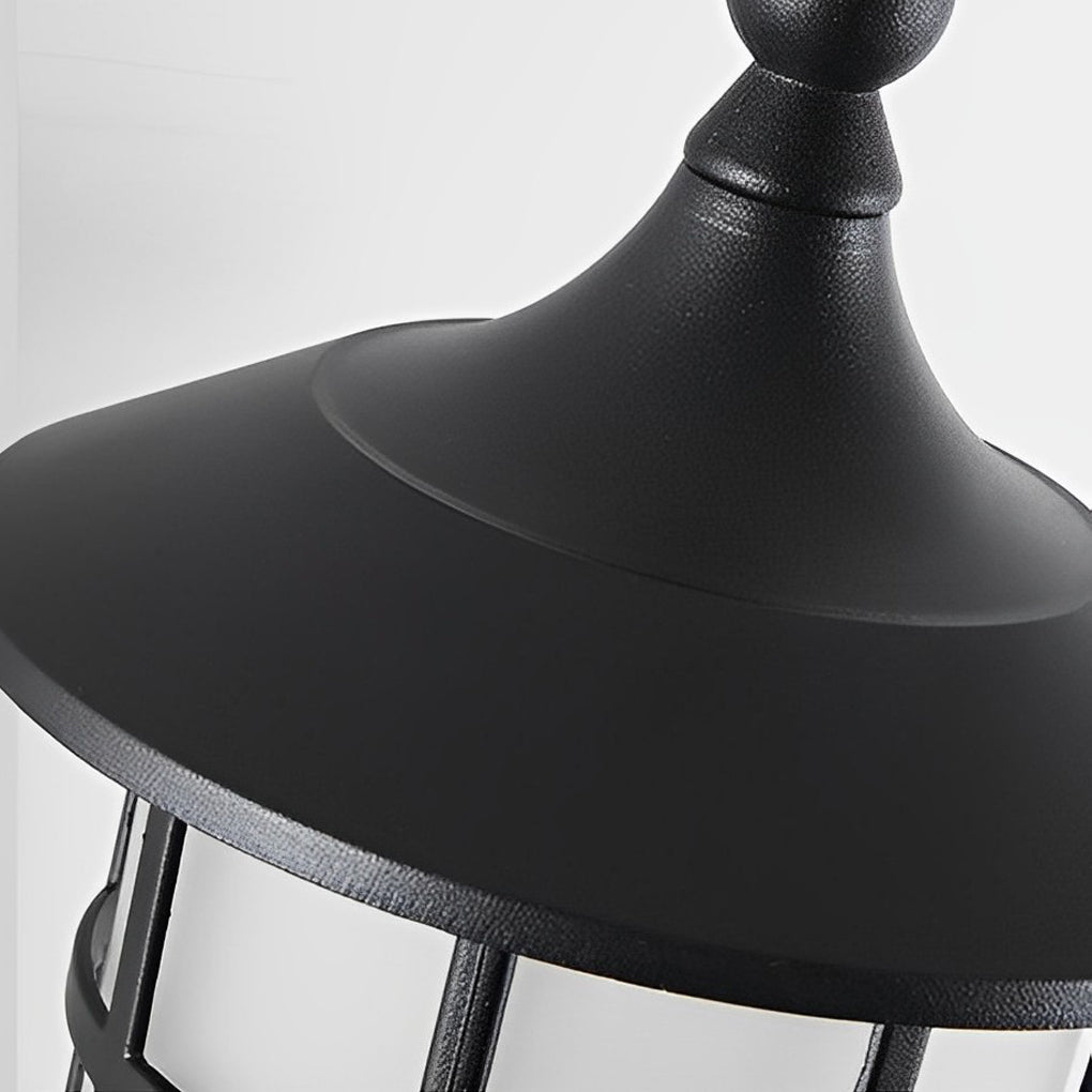 Retro Round Solar Outdoor Wall Sconce — Black Die-Cast Aluminum and Glass, IP65, Three-Step Dimming, Remote Control