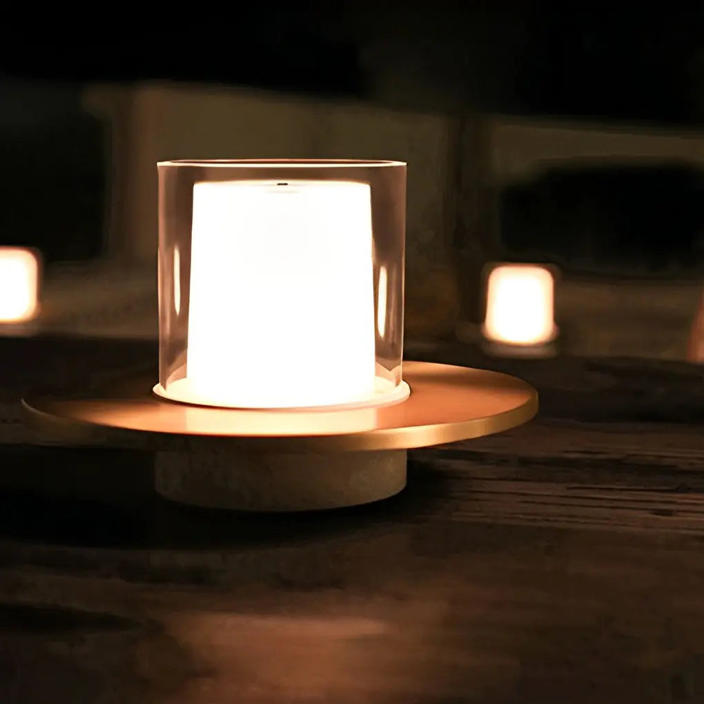 Contemporary Cordless Cylinder Candle Table Lamp with Dish Base Luxe