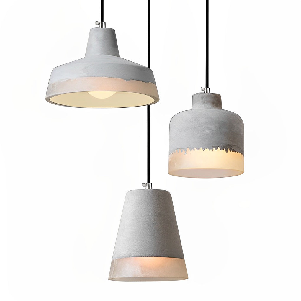 Minimalist Industrial Pendant Light — Resin Cement, Conical / Cylindrical / Drum, E27, 3000K Warm White