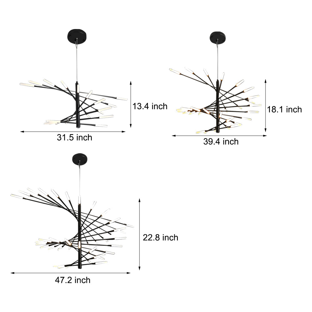 Spiral Sputnik Chandelier — Iron, Aluminum & Acrylic, 10/15/20-Light, Dimmable 3000K–6000K, Gold or Black