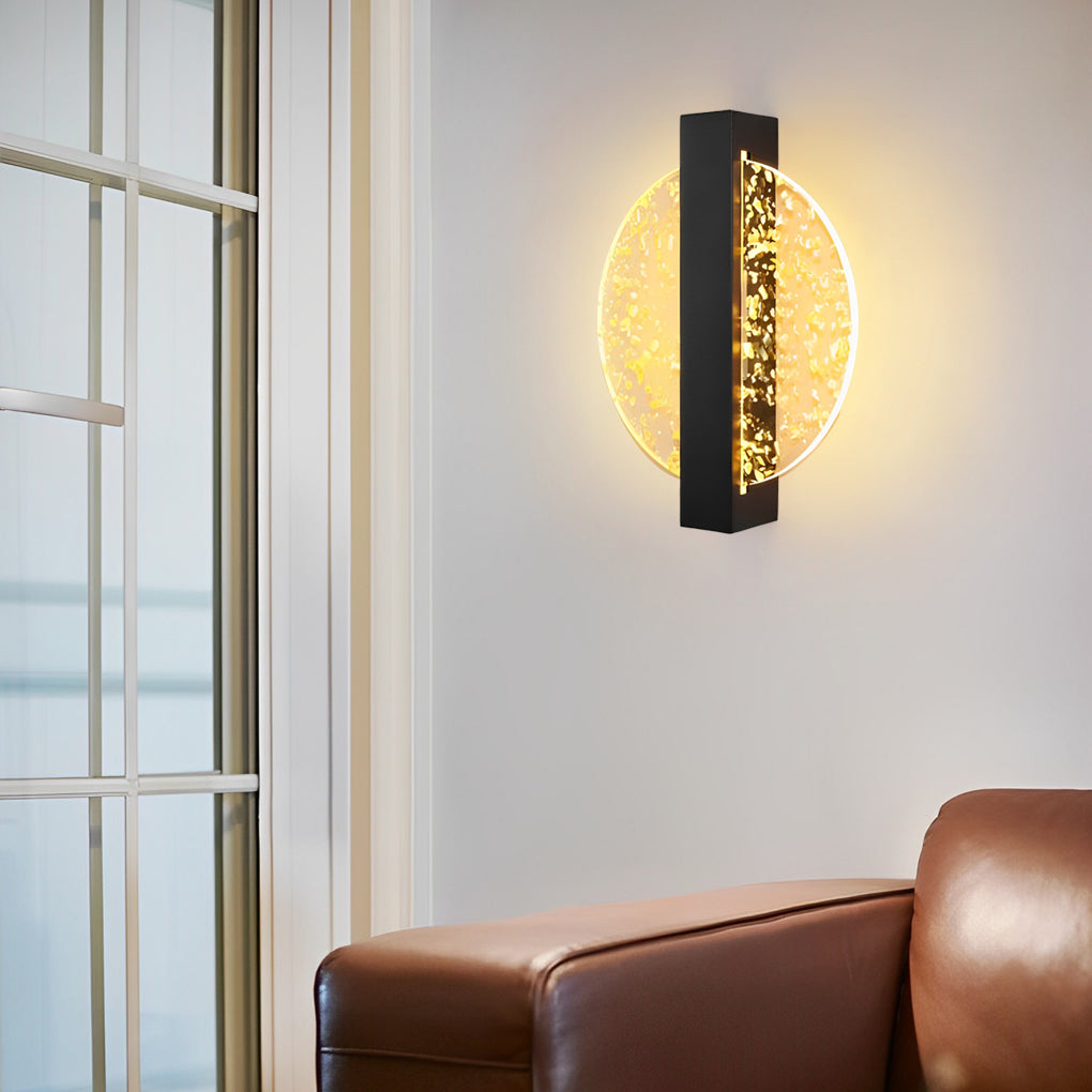 Round, Square, and Semicircle LED Wall Sconce — Acrylic, Hardwired, Black or Gold, Modern Retro