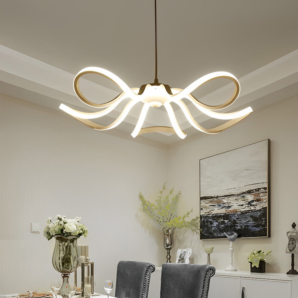Curved Flower Petal Modern Chandelier — Aluminum & Acrylic, 22", 56W/60W LED, Stepless Dimming, White
