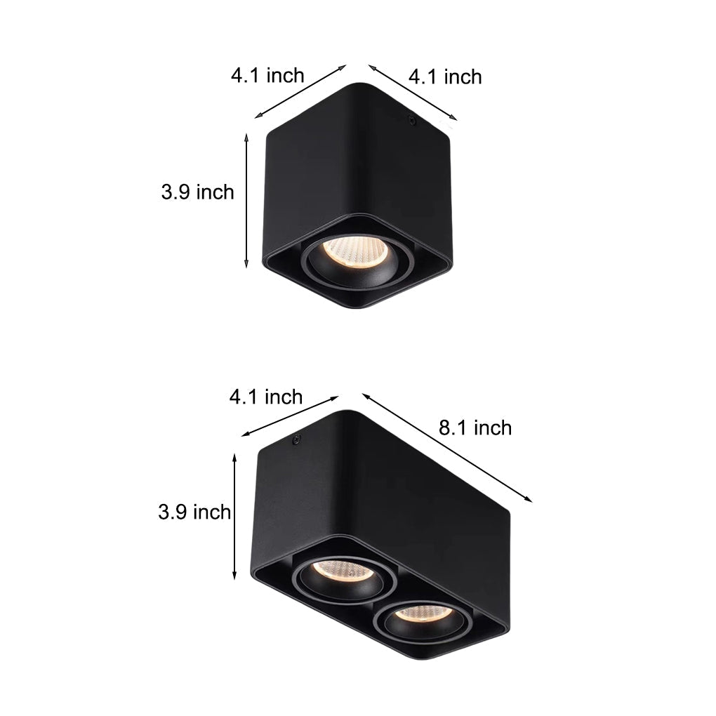 Square Adjustable Surface-Mount Spotlight — Iron, Three-Step Dimming LED, 360° Rotation, 1- or 2-Light