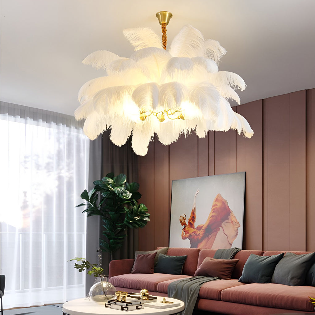Feather Flush-Mount Chandelier — Copper, 39" Diameter, E14, Warm White 3000K