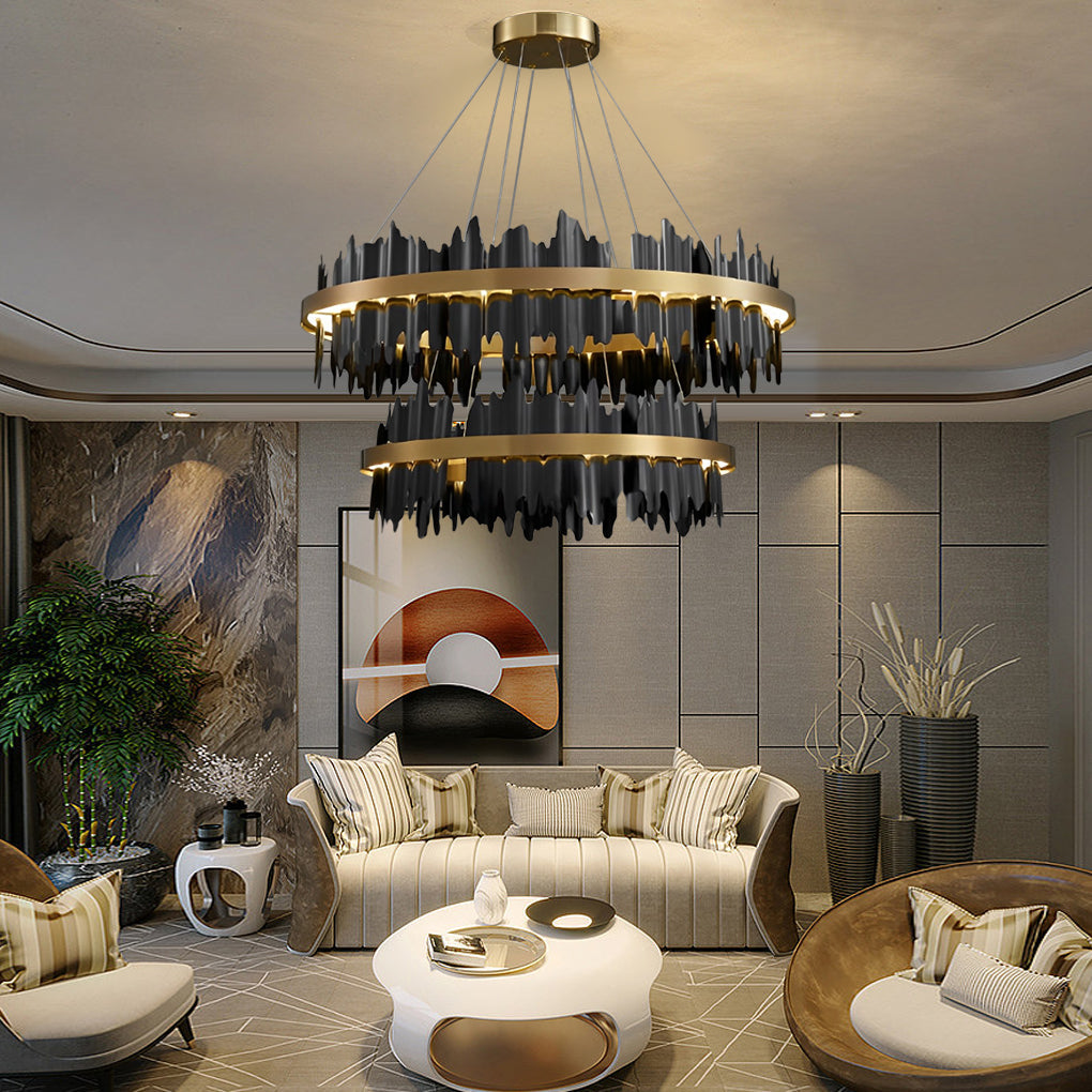 Postmodern Textured Metal Chandelier — Gold or Black, Stepless Dimming, 3000K–6000K, 24" or 31"