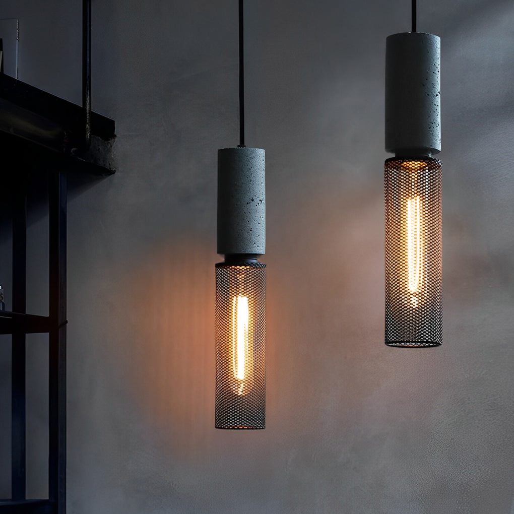 Industrial Cage Pendant — Concrete and Iron, Black, E27, 3000K Warm White