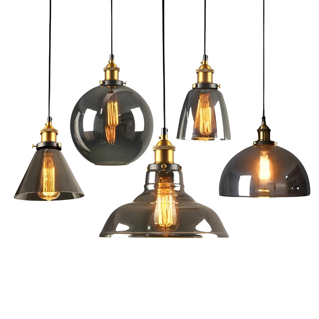 Industrial Retro Mini Pendant — Electroplated Smoke Gray Glass, Adjustable 59" Cord