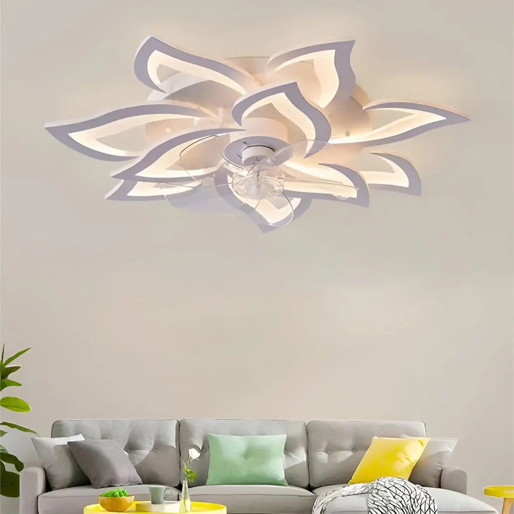 Nordic Ceiling Fan Lights with Creative Flower-Shaped Design and Three-Step Dimming LED Luxe