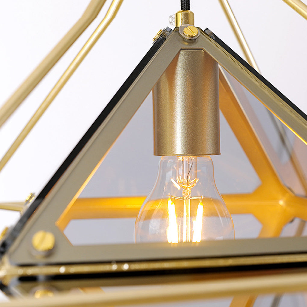 Modern Geometric Glass Pendant Light — E27, 16" Diameter, Amber or Smoke Gray, Gold or Black Finish
