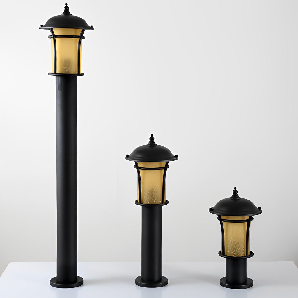 Classic English Outdoor Post Light — Black Iron and Glass, LED E27, 9W, 3000K, 15"/23"/43"