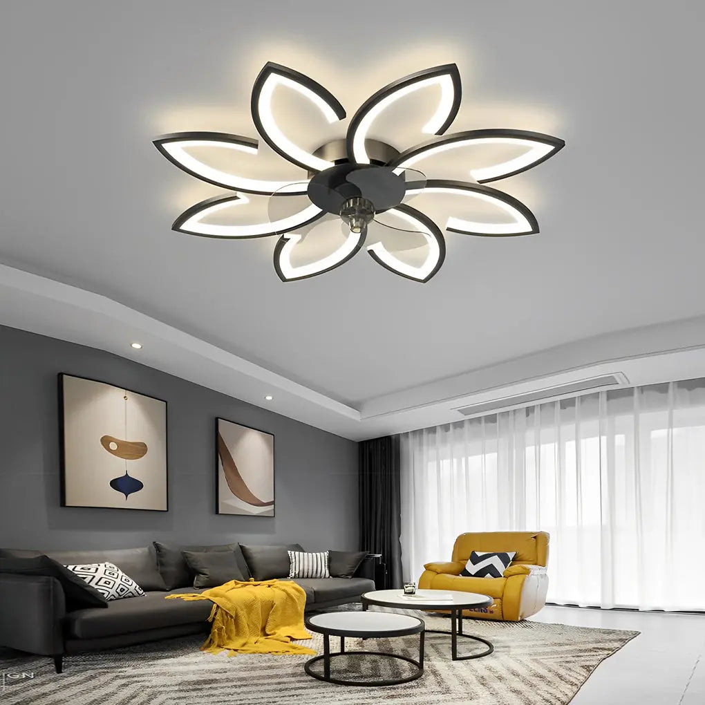 Modern Ceiling Fan Light with Flower Smart Silent Stepless Dimming LED Luxe