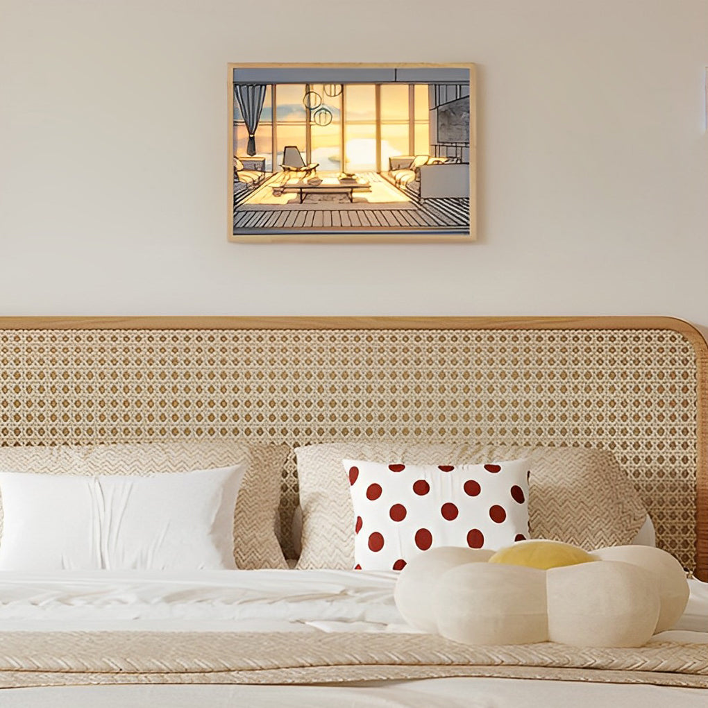 Sunshine LED Wall Art Night Light — Wood and Acrylic Frame, Touch Dimmable, 13" × 9", Rechargeable