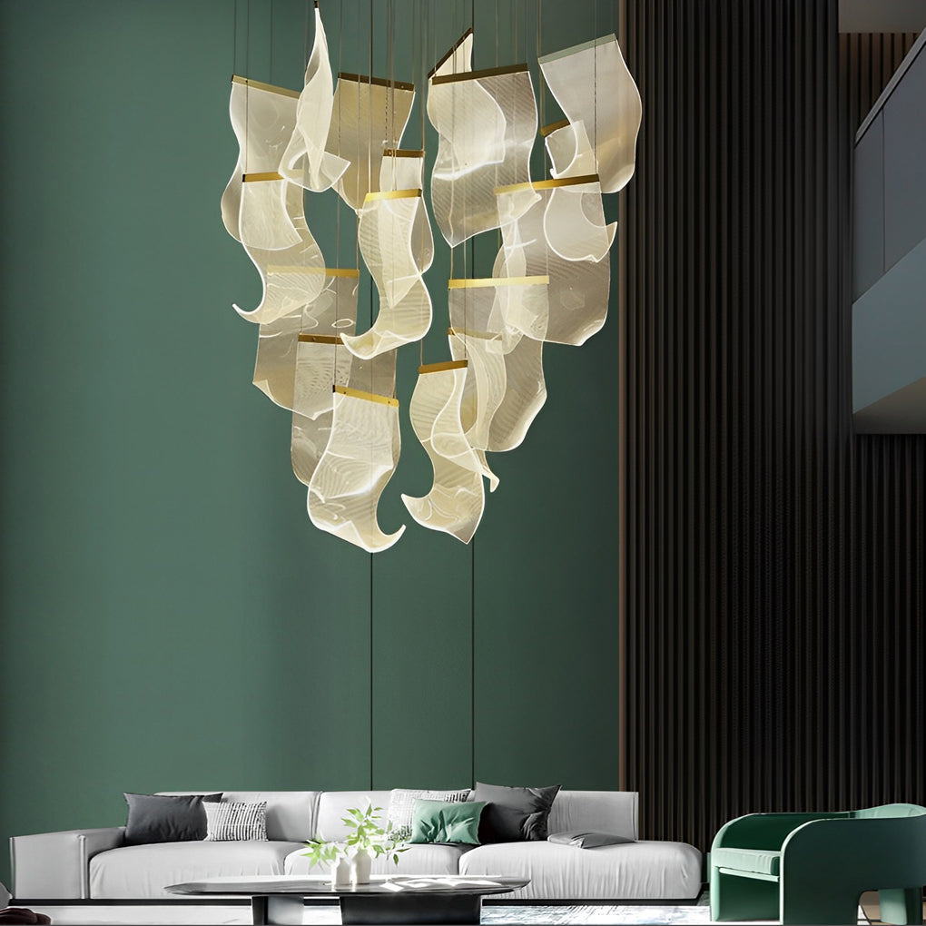 Irregular Curl Acrylic LED Chandelier — Gold, Stainless Steel & Aluminum, 6- to 28-Light, Stepless Dimming, 3000K–6000K
