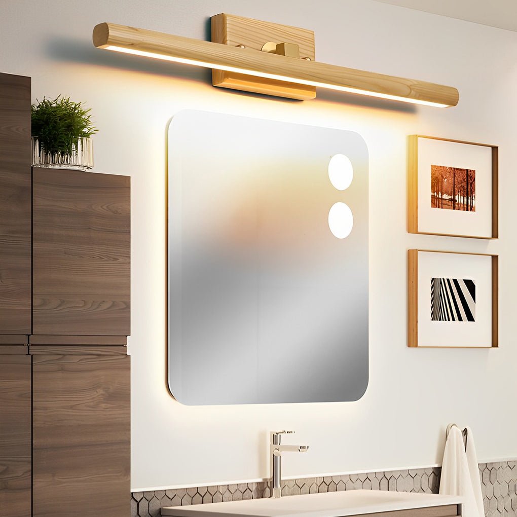 Rotatable Wood and Brass Vanity Light Bar — LED, 180° Adjustable, Three-Color Dimming, 15", 23", or 35"