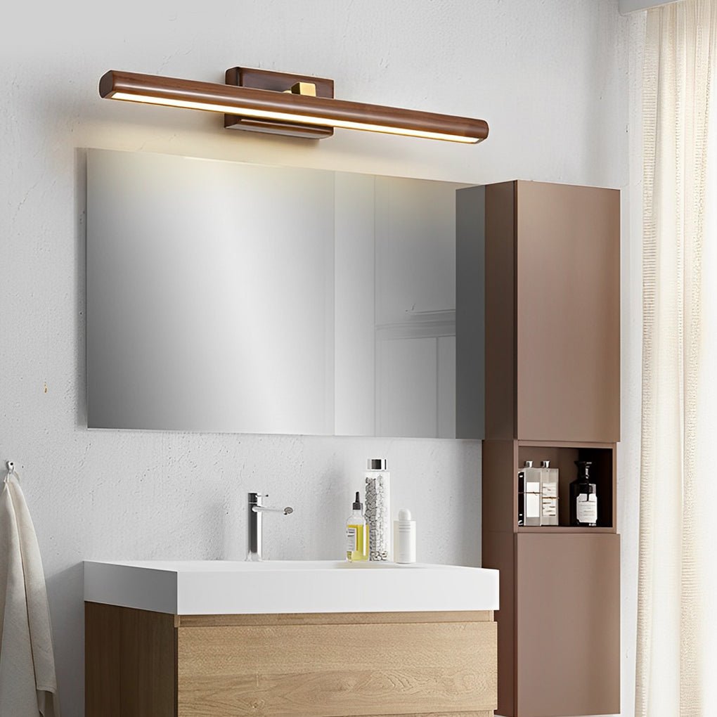 Rotatable Wood and Brass Vanity Light Bar — LED, 180° Adjustable, Three-Color Dimming, 15", 23", or 35"