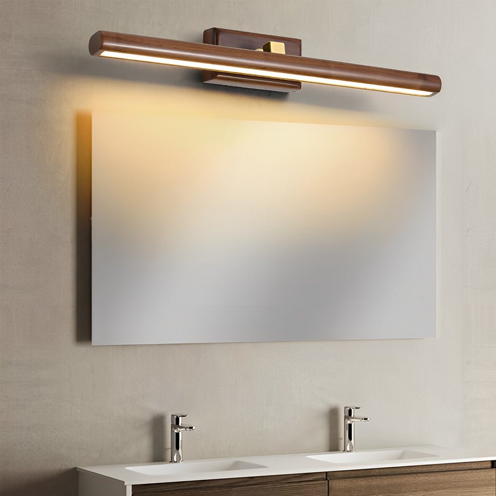 Rotatable Wood and Brass Vanity Light Bar — LED, 180° Adjustable, Three-Color Dimming, 15", 23", or 35"