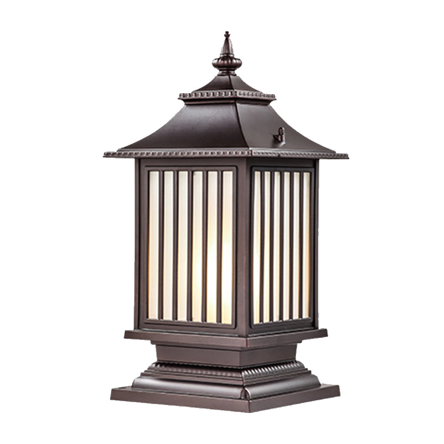 Lantern-Style Outdoor Pillar Light — Aluminum & Glass, Solar or Hardwired, 3-Step Dimming (3000K/4500K/6000K), IP65, E27