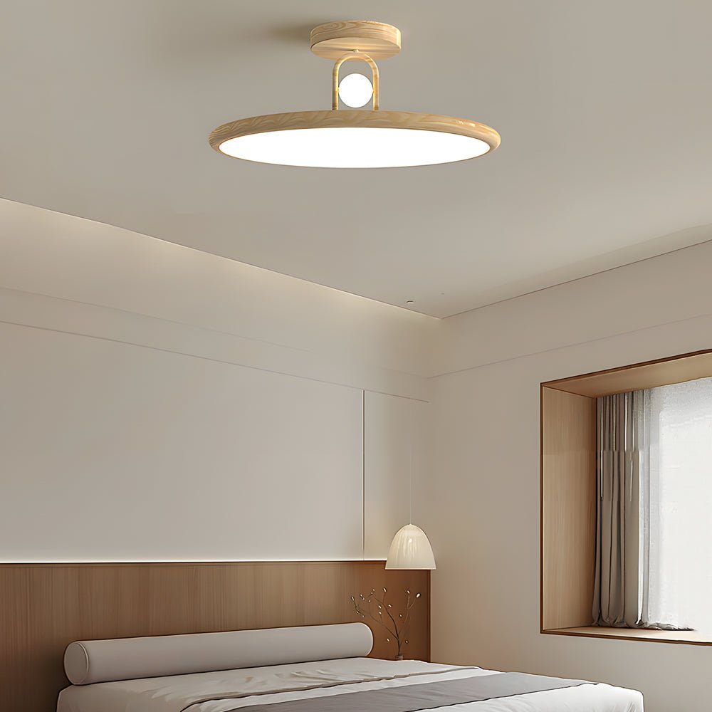 Round Semi-Flush Mount Ceiling Light with Wood Grain Finish - Available in 15.7 and 19.7 Inches