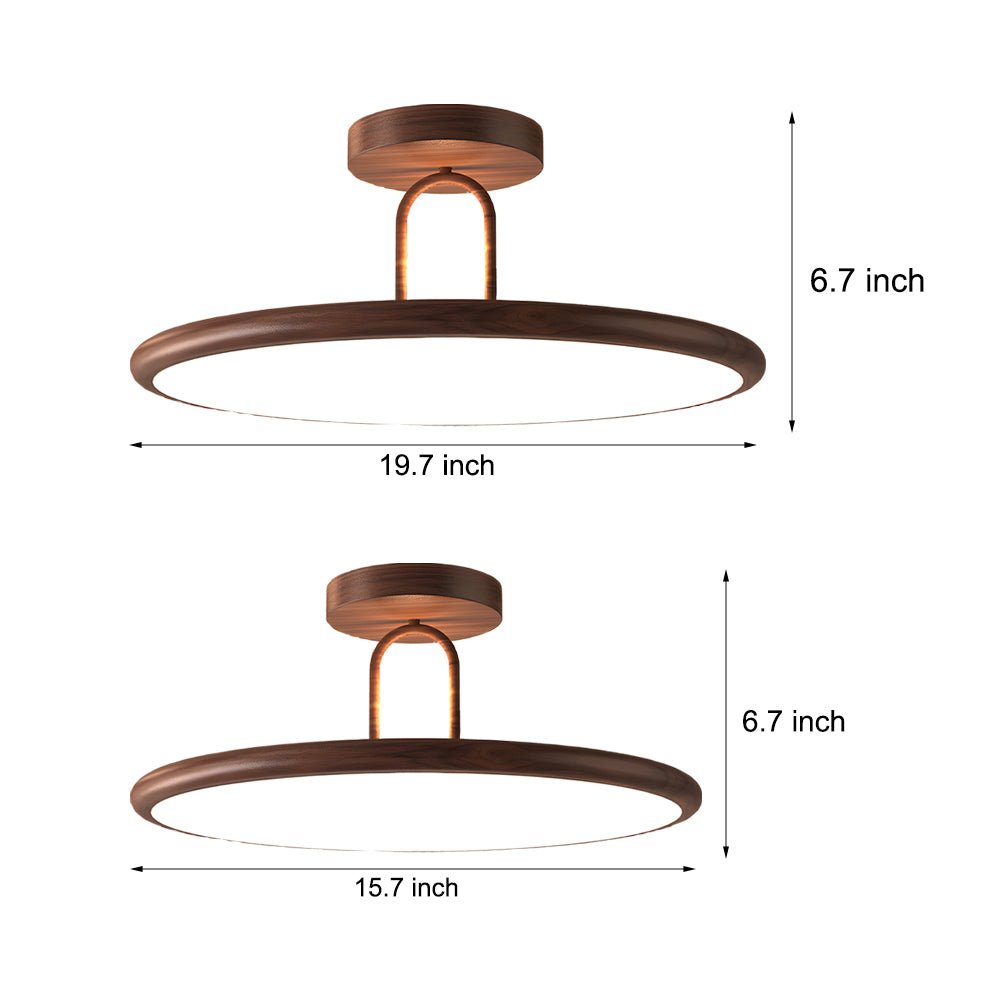Round Semi-Flush Mount Ceiling Light with Wood Grain Finish - Available in 15.7 and 19.7 Inches