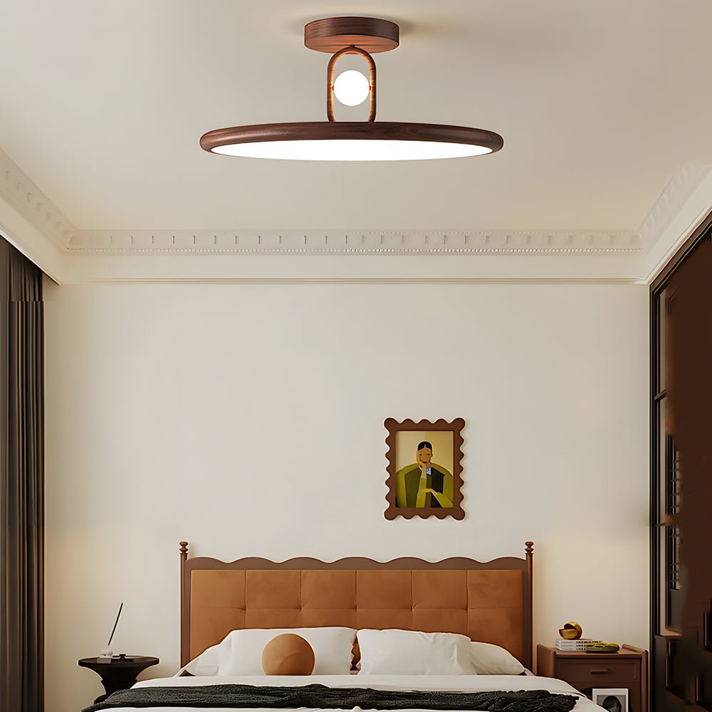 Round Semi-Flush Mount Ceiling Light with Wood Grain Finish - Available in 15.7 and 19.7 Inches
