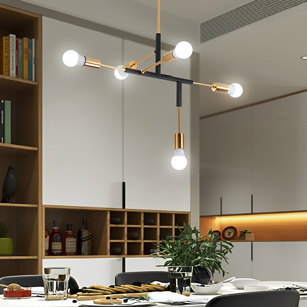 Irregular Branch Modern Chandelier — Electroplated Iron with Copper Arms, 5-Light LED, 33" Diameter