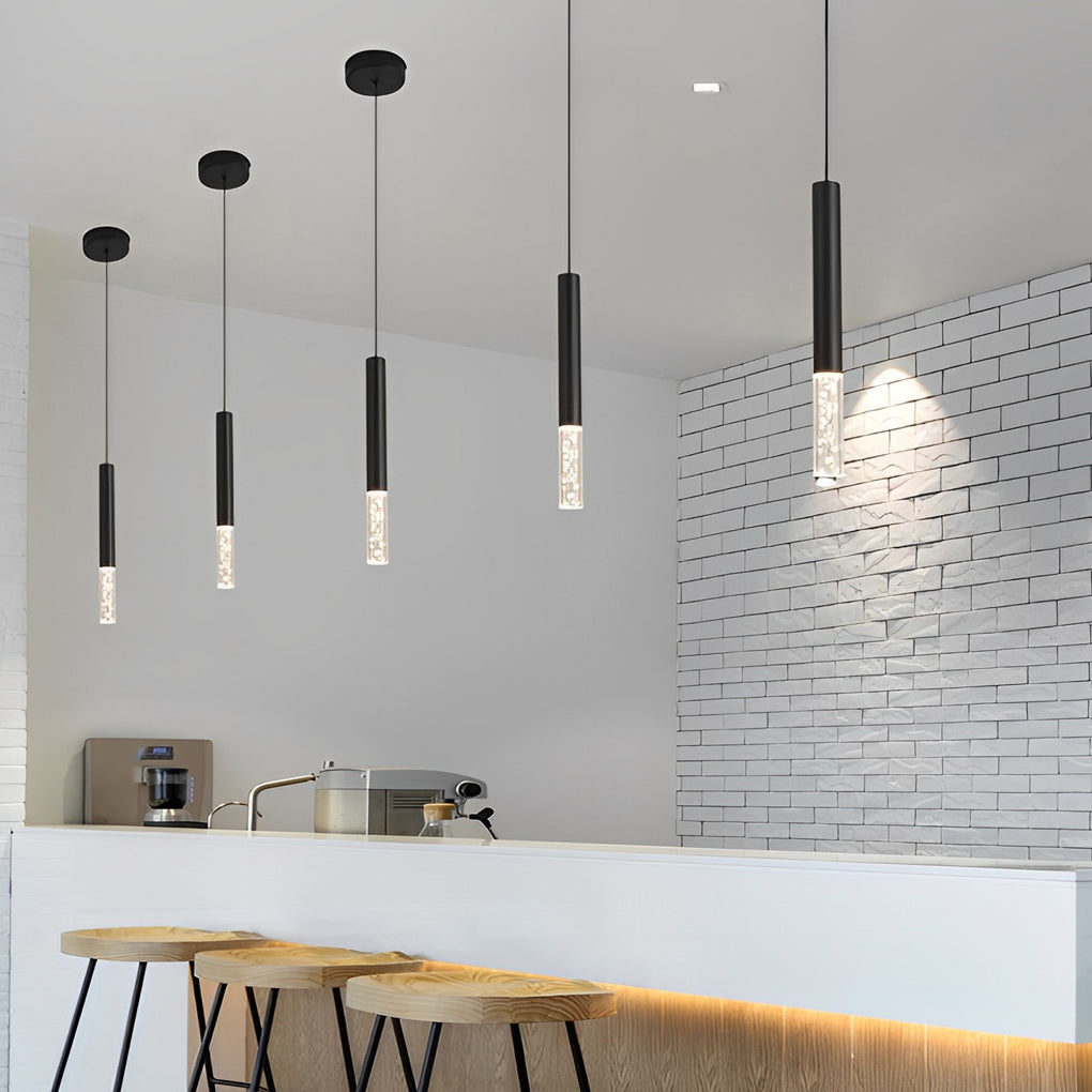 Minimalist Black LED Mini Pendant — Aluminum and Bubble Acrylic, Adjustable 78" Cord