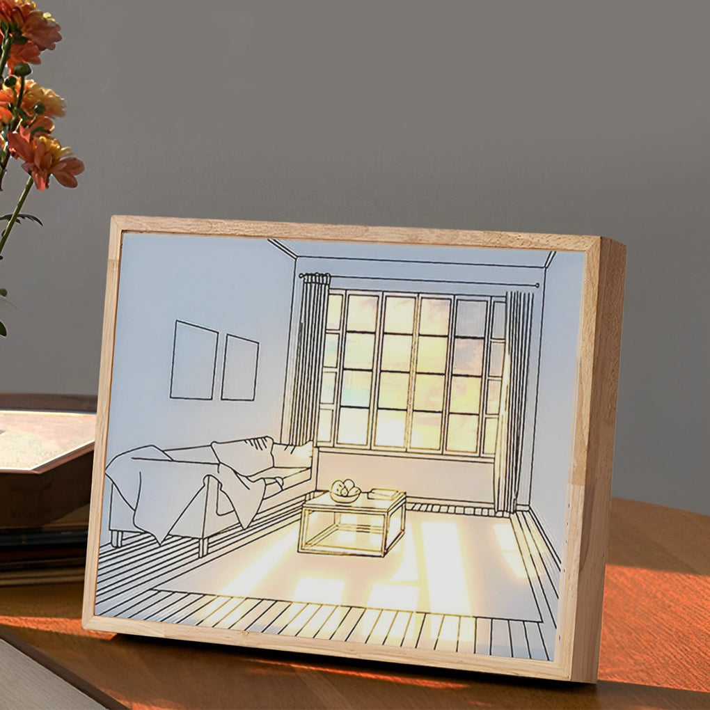 Sunshine LED Wall Art Night Light — Wood and Acrylic Frame, Touch Dimmable, 13" × 9", Rechargeable