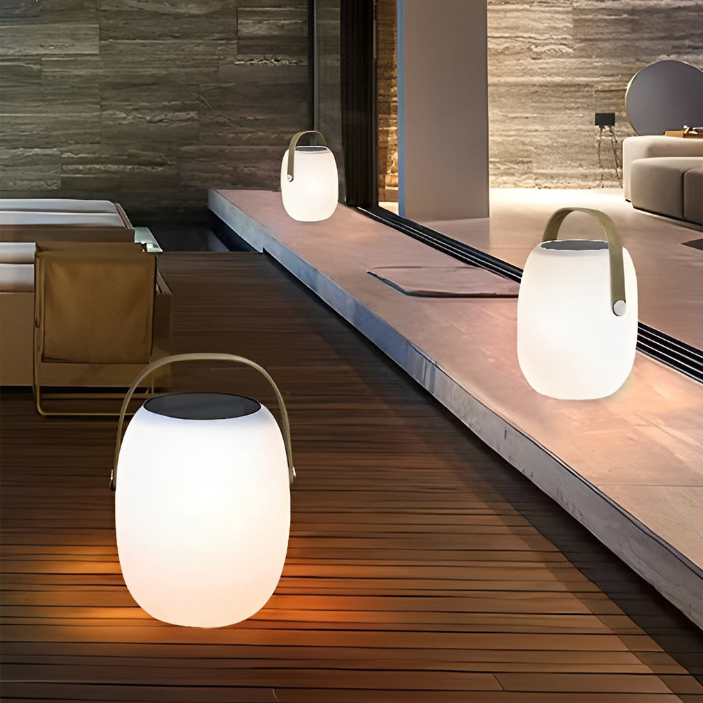 Modern Solar Portable Outdoor Lantern — PE with Wood Grain, LED 3000K, Waterproof