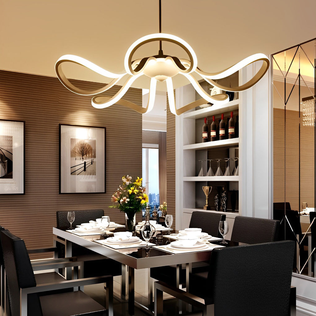 Curved Flower Petal Modern Chandelier — Aluminum & Acrylic, 22", 56W/60W LED, Stepless Dimming, White