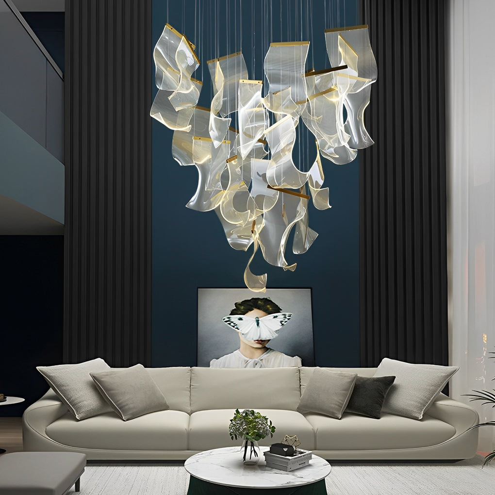 Irregular Curl Acrylic LED Chandelier — Gold, Stainless Steel & Aluminum, 6- to 28-Light, Stepless Dimming, 3000K–6000K