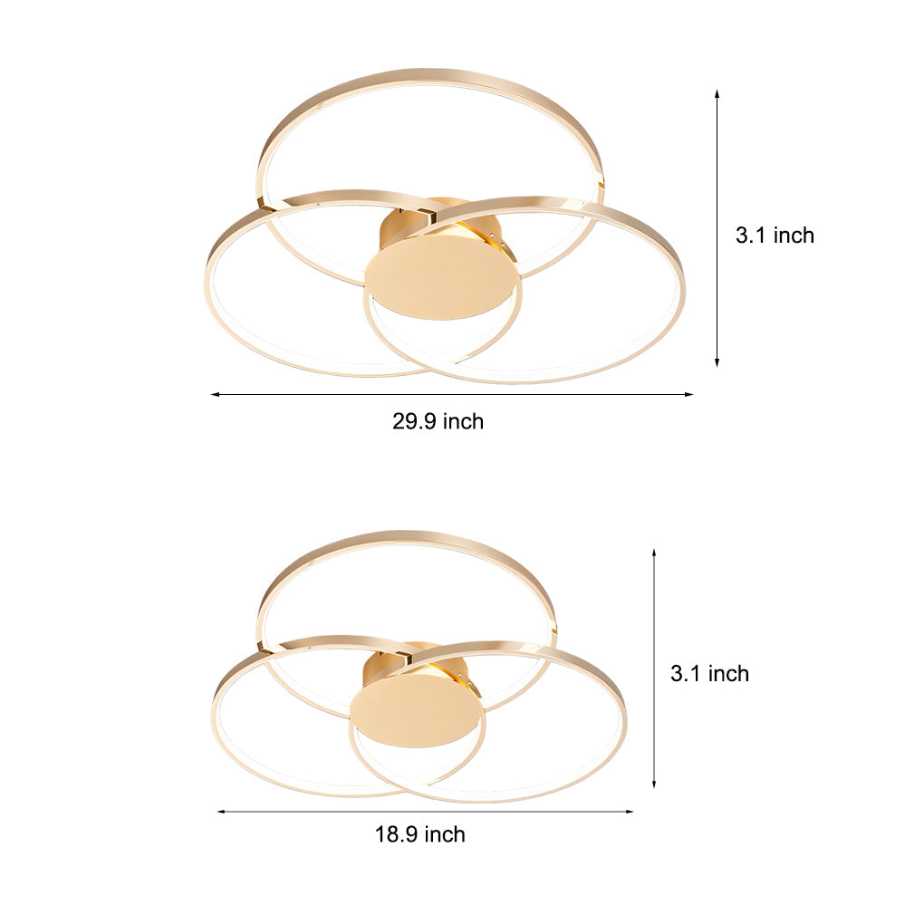 Three-Ring LED Flush Mount — Electroplated Metal, Stepless Dimming, Remote Control, 18.9" or 29.9"