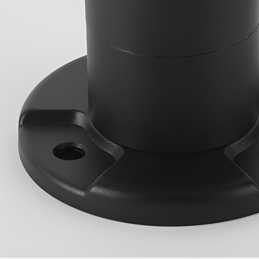 Round Ribbed Solar Pillar Light — Black Die-Cast Aluminum, LED 15W, 3000K, Light-Control