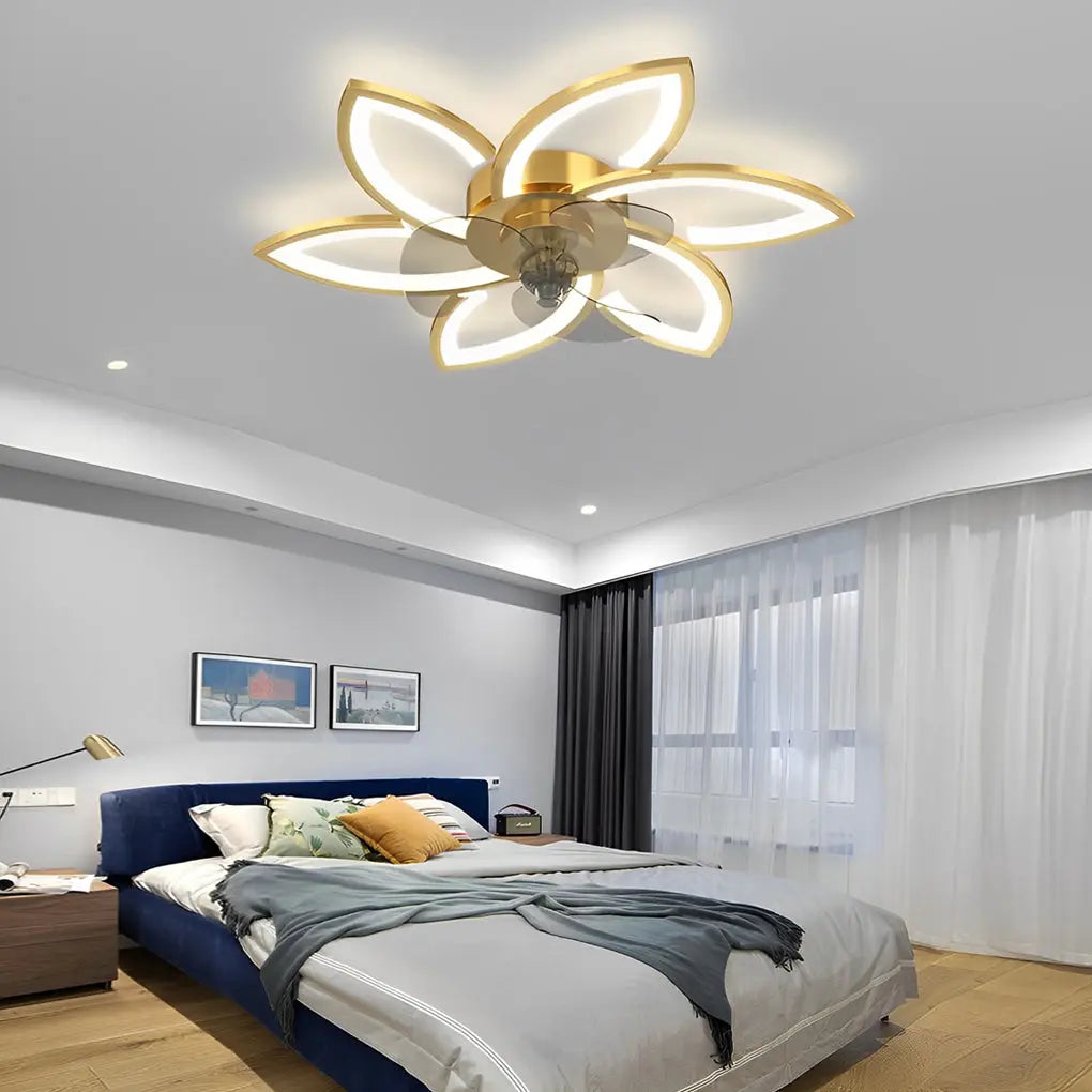 Modern Ceiling Fan Light with Flower Smart Silent Stepless Dimming LED Luxe