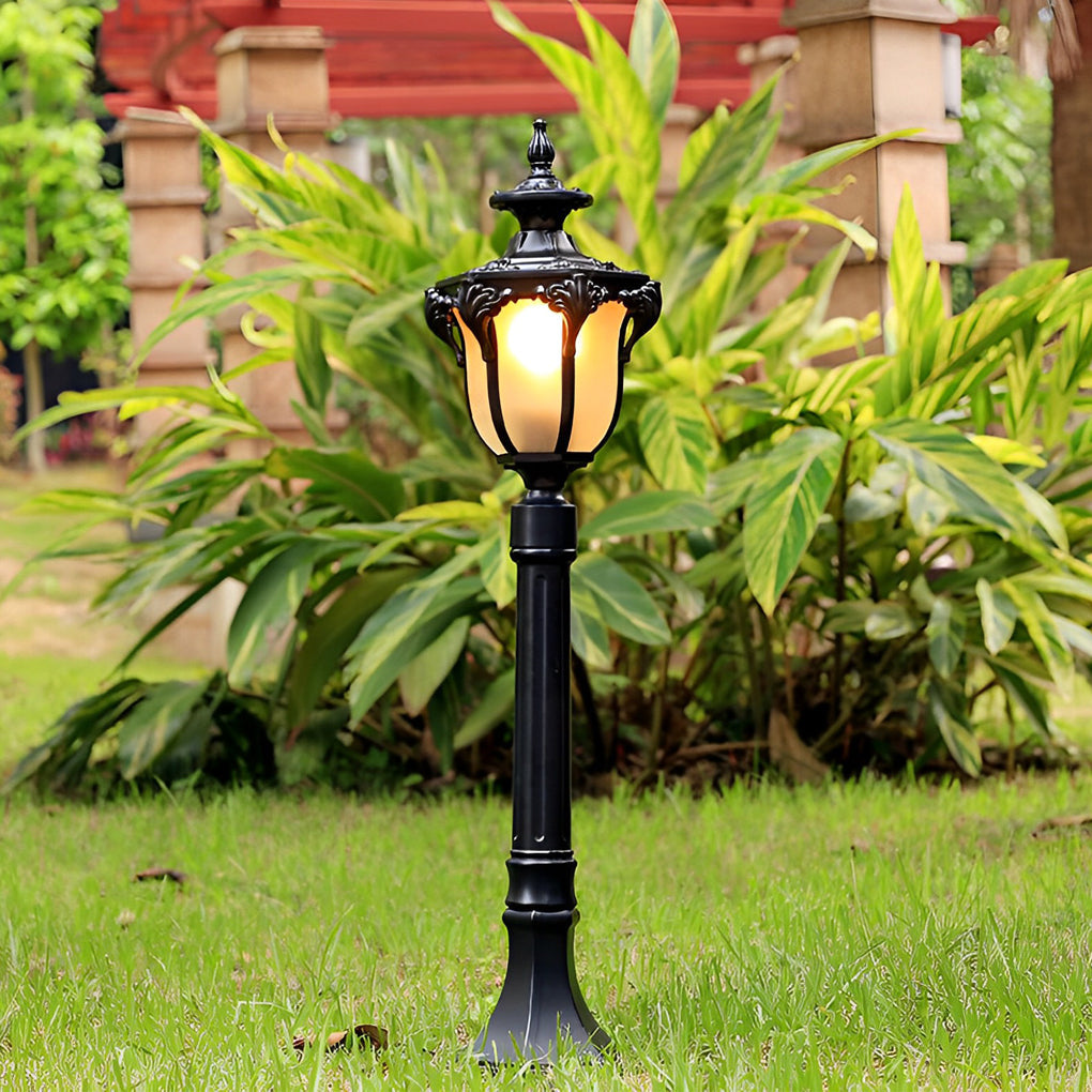 Traditional European-Style Outdoor Post Light — Die-Cast Aluminum and Glass, E27, IP65 Weatherproof, 31" Height