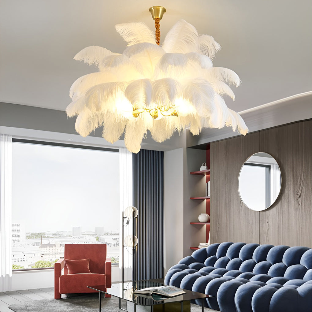 Feather Flush-Mount Chandelier — Copper, 39" Diameter, E14, Warm White 3000K