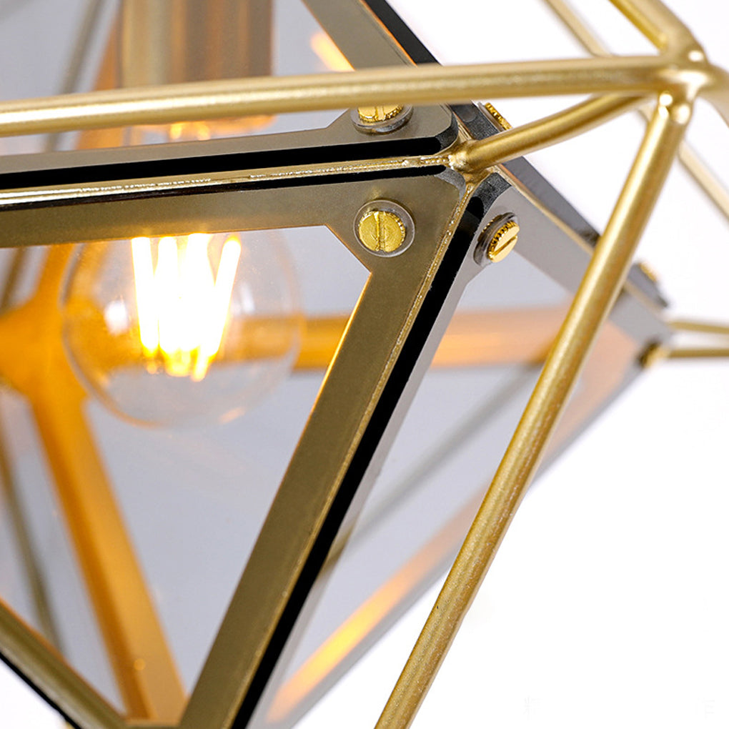 Modern Geometric Glass Pendant Light — E27, 16" Diameter, Amber or Smoke Gray, Gold or Black Finish