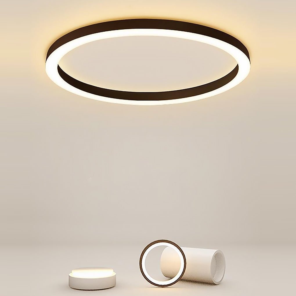 16" Modern Circle LED Flush-Mount Ceiling Light — Aluminum, Dimmable, 3000K–6000K, Remote Control, 33W