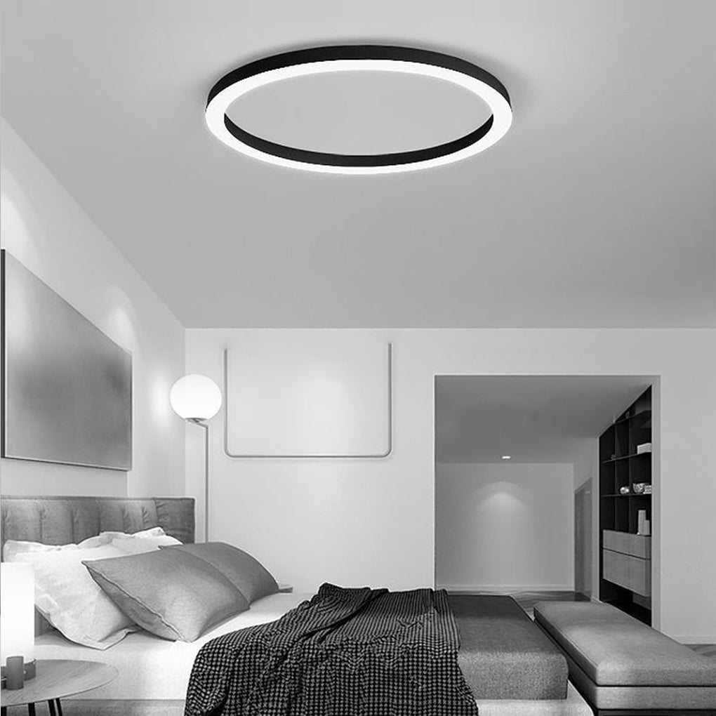16" Modern Circle LED Flush-Mount Ceiling Light — Aluminum, Dimmable, 3000K–6000K, Remote Control, 33W