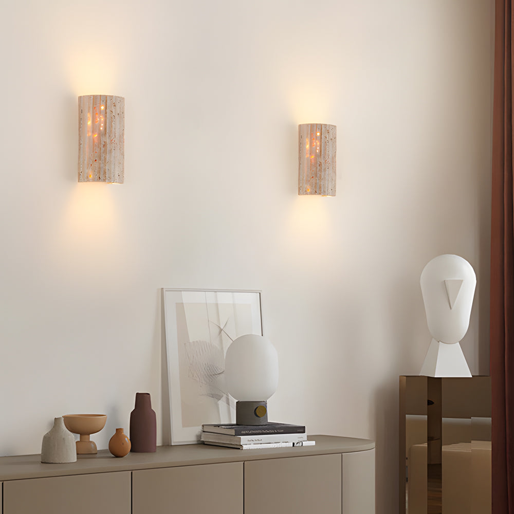 Minimalist Rectangular Up/Down Wall Sconce — Yellow Travertine, 9W LED, 3000K Warm White, Hardwired