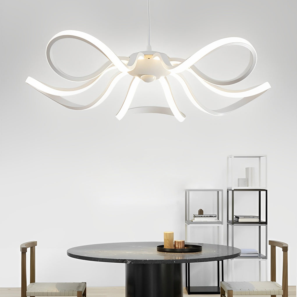 Curved Flower Petal Modern Chandelier — Aluminum & Acrylic, 22", 56W/60W LED, Stepless Dimming, White