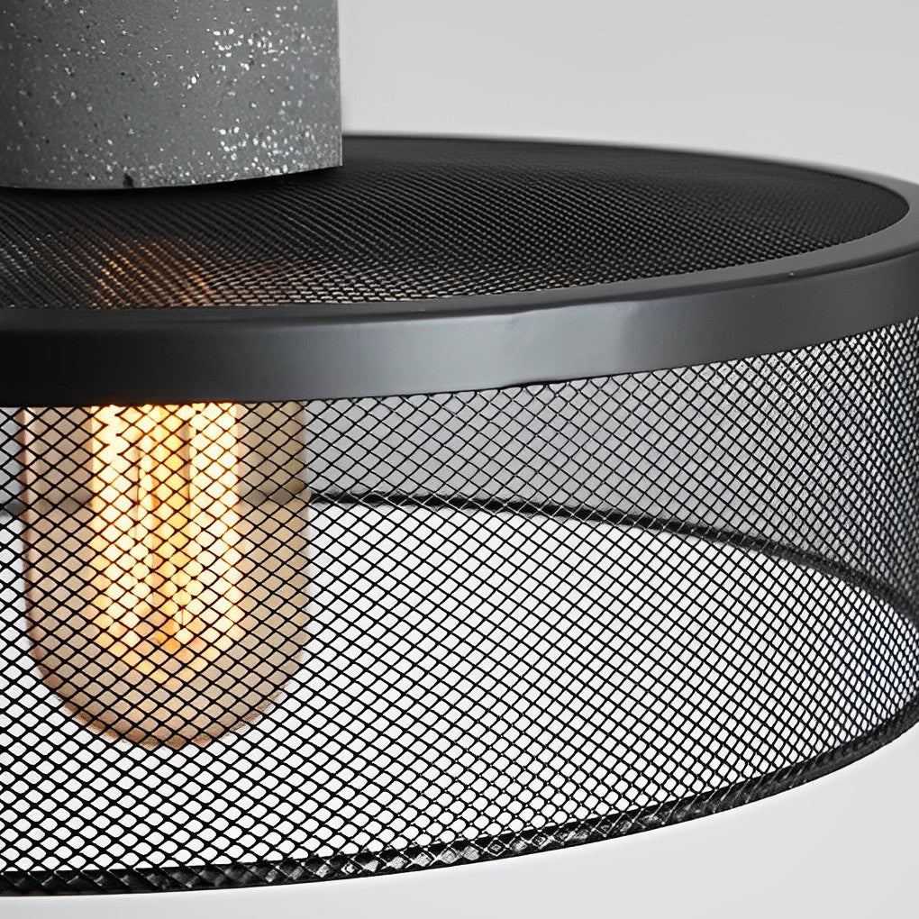 Industrial Cage Pendant — Concrete and Iron, Black, E27, 3000K Warm White