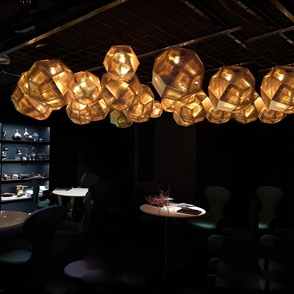 Postmodern Geometric Round Pendant Chandelier — Electroplated Stainless Steel, Hollow Pattern, Silver / Gold / Rose Gold