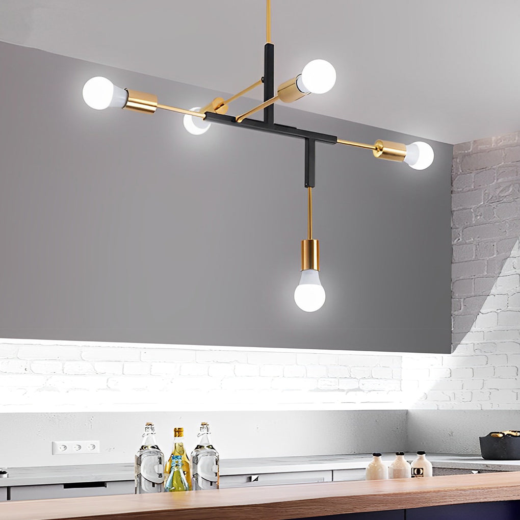 Irregular Branch Modern Chandelier — Electroplated Iron with Copper Arms, 5-Light LED, 33" Diameter