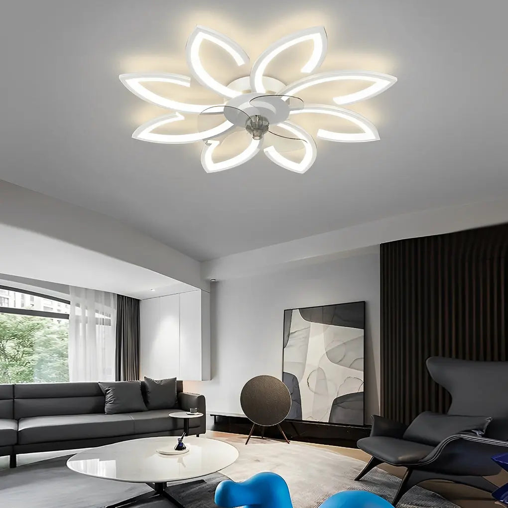 Modern Ceiling Fan Light with Flower Smart Silent Stepless Dimming LED Luxe